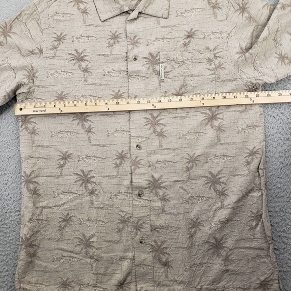 Columbia Shirt Mens Large Brown Button Up Casual Palm Fish All Over Print Aloha - Picture 12 of 13